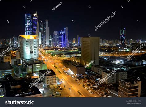 Kuwait City Skyline Skyscrapers During Night Stock Photo 645844579