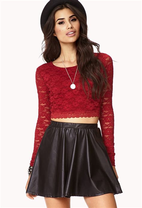 Forever 21 Cropped Lace Top In Red Burgundy Lyst
