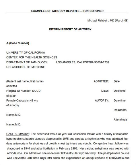 Autopsy Report Template Templates Example Templates Example