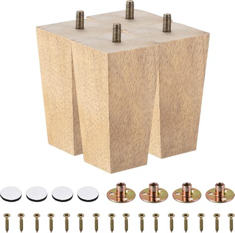 Uxcell Furniture Legs 4 Inch100mm Set Of 4 Square Solid