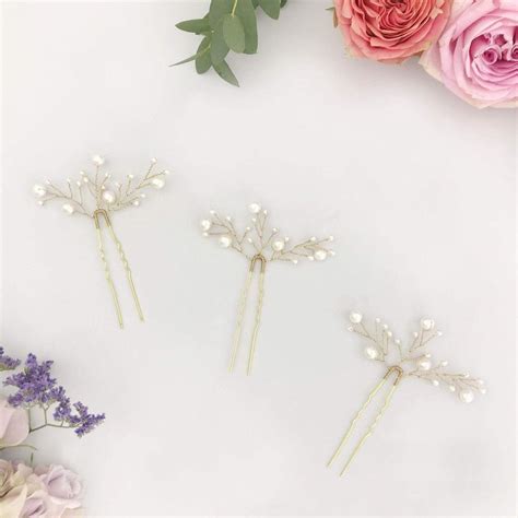 Wedding Hair Pins Gold With Freshwater Pearl Spray X3 Eve