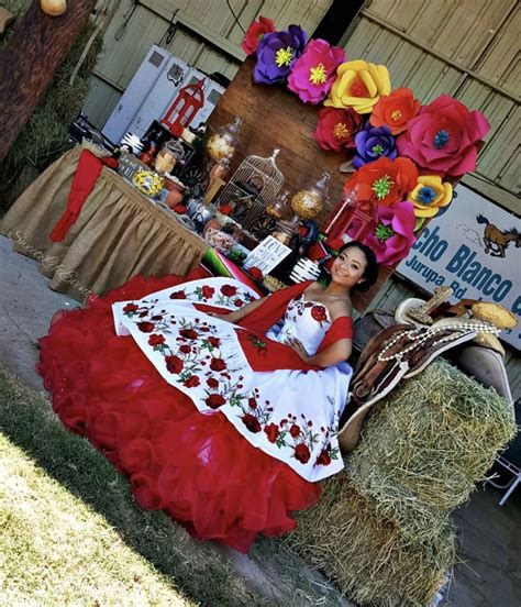 Quinceañera Charro Mexican Dress Red White Roses Mexican Quinceanera Dresses Quince Dresses