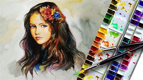 Water Color Portrait Of A Beautiful Girl With Step By Step