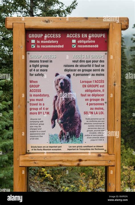 Warning Sign For Bears On Hiking Trail Hiking In Groups Recommended