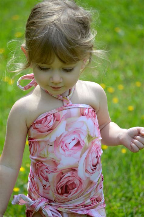 Floral Print Girls Swimsuit Baby Bathing Suit Pink Roses Wrap Around