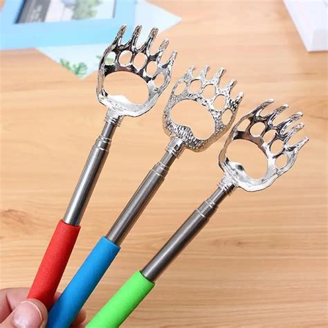 Practical Handy Stainless Clip Back Scratcher Telescopic Scratching Massage Kit Bear Claw Itch