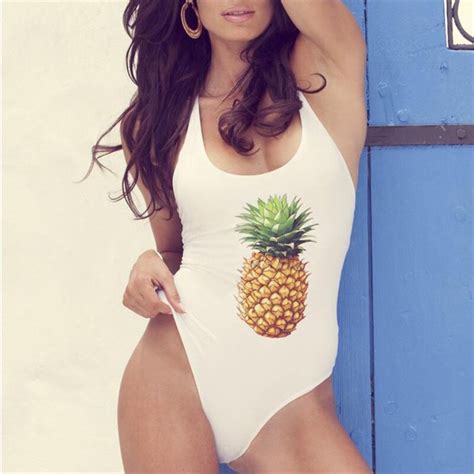 summer 2018 sexy one piece swimsuit women swimwear pineapple printed bodysuit beach swim bathing