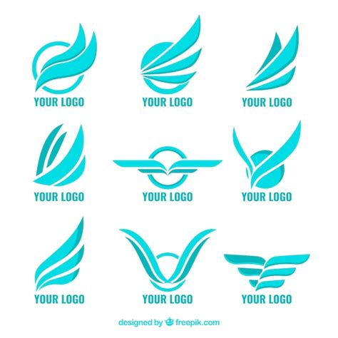 Set De Logos Azules Con Alas Vector Gratis