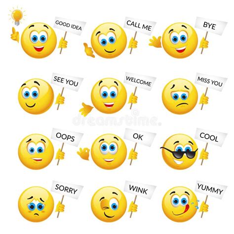Conjunto De Emoticones Y Emojis Amarillos Ilustración Vectorial En