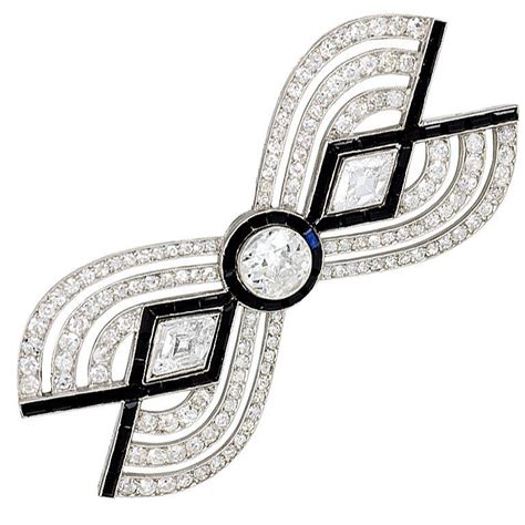 Janesich France 1925 An Art Deco Openwork Diamond And Onyx Brooch Of