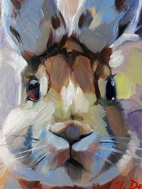 Funny Rabbit Oil Painting Original Art On Canvas 6x6 Custom Pet