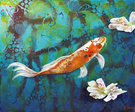 Koi Fish Original Painting Aesthetic Fish Pond Zen Wall Art