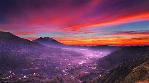 Purple Sunset Movie Pink Sky Sunset Mountain Landscape Clouds Indonesia