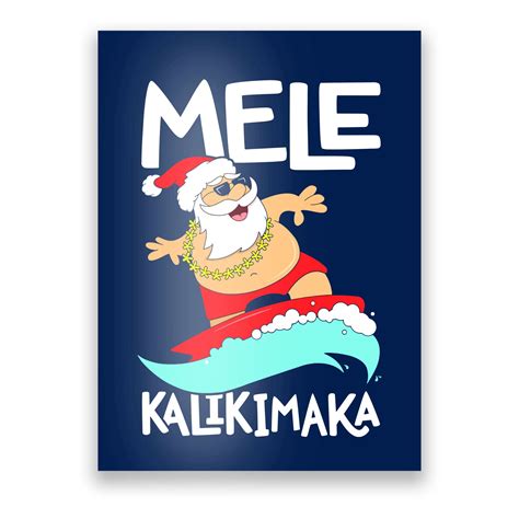 Mele Kalikimaka Hawaiian Christmas Hawaii Surfing Santa Poster