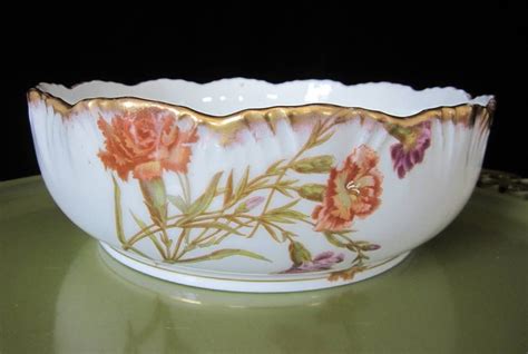 Candles, clocks, decorative storage, frames & display boxes French Limoges Bowl 9 Round Carnation Floral Transfers ...