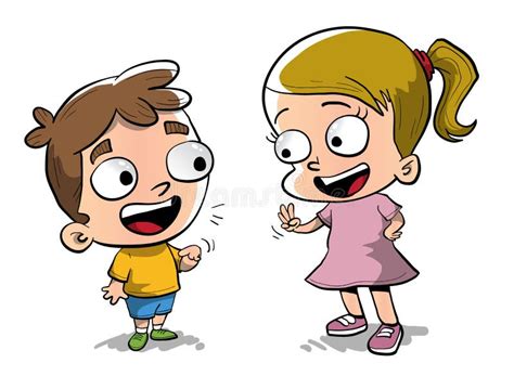 Two Little Kids Talking And Counting Fingers Stock Illustration
