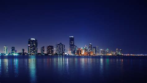 Miami Skyline Night Wallpaper For Desktop 1920x1080 Full Hd