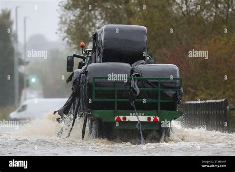 Allerton Bywater Uk 20th Oct 2023 A Tractor Drives Through The