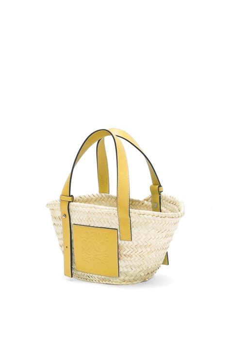 Small Basket Bag In Palm Leaf And Calfskin Dark Yellow Loewe