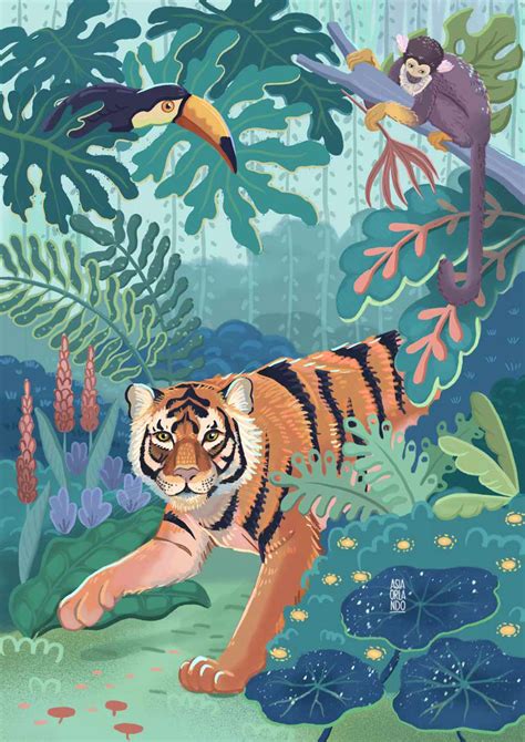 Jungle Tiger My Illustration Class On Behance