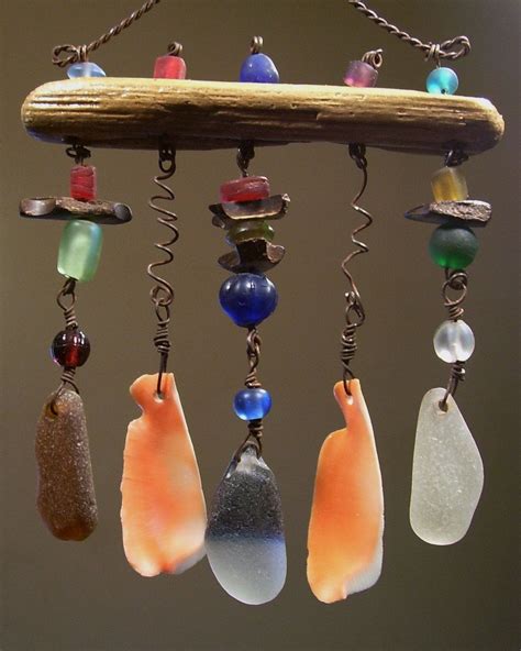 Genuine Sea Glass Wind Chime Suncatcher Mobile Small Sea Glass Crafts Sea Glass Art Fused