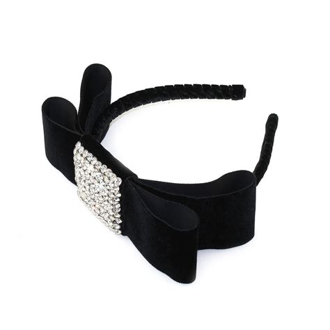 Black Velvet Bow Headband Crystal Bow Headband Womens Etsy