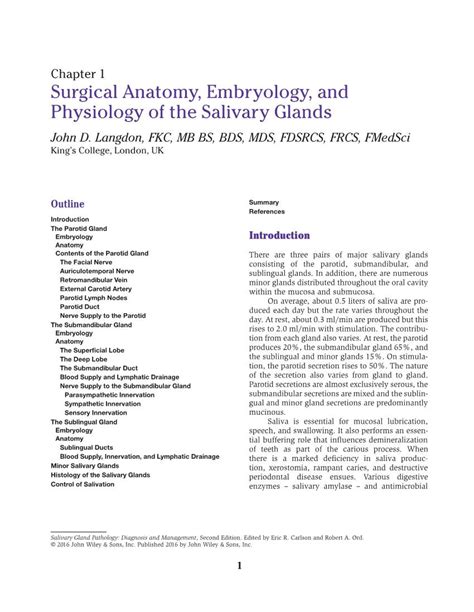 Surgical Anatomy Embryology And Physiology Of The Salivary Glands