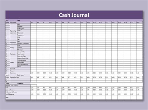 Excel Of Cash Journal Expendiurexls Wps Free Templates