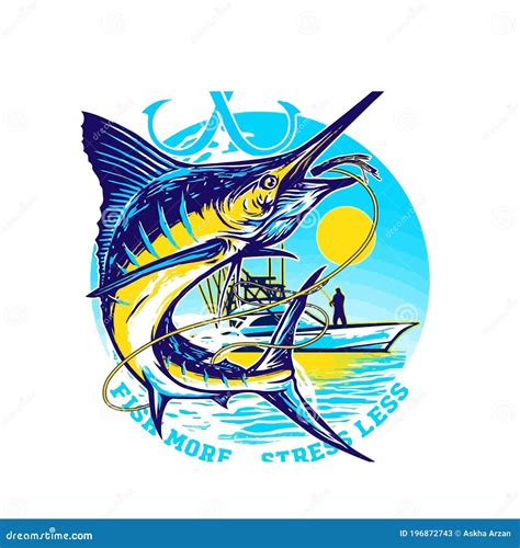 Set Of Deep Sea Marlin Fishing Emblems Design Element For Logo Label