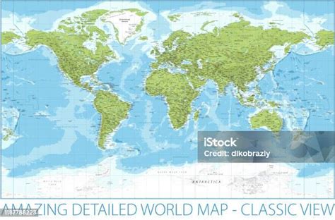 Vetores De Mapa Do Mundo Topográfico Físico Ilustração Detalhada Do