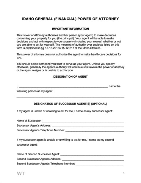 Free Idaho General Financial Power Of Attorney Form Pdf Word