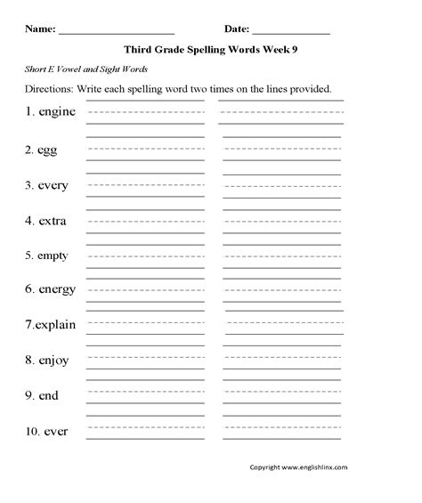 Lists of spelling words that are commonly taught in public schools. Spelling Worksheets | Third Grade Spelling Worksheets