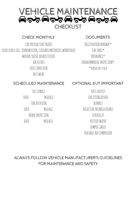 Printable Vehicle Maintenance Checklist A Southern Mother