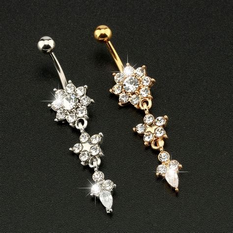 Jewelry And Watches Crystal Zircon Flower Dangle Navel Belly Button Ring Bar Body Piercing Jewelry