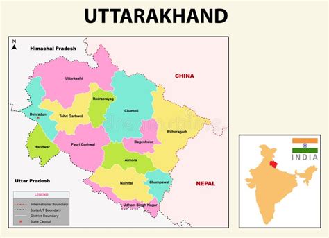 Uttarakhand Map Showing State Boundary And District Boundary Of