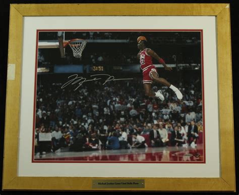 Michael Jordan Signed Bulls 23x27 Custom Framed Photo Display with Game