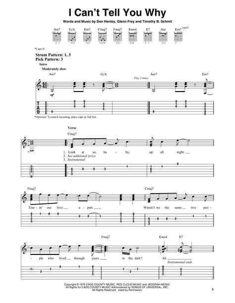I Cant Tell You Why Sheet Music Eagles Easy Guitar Tab