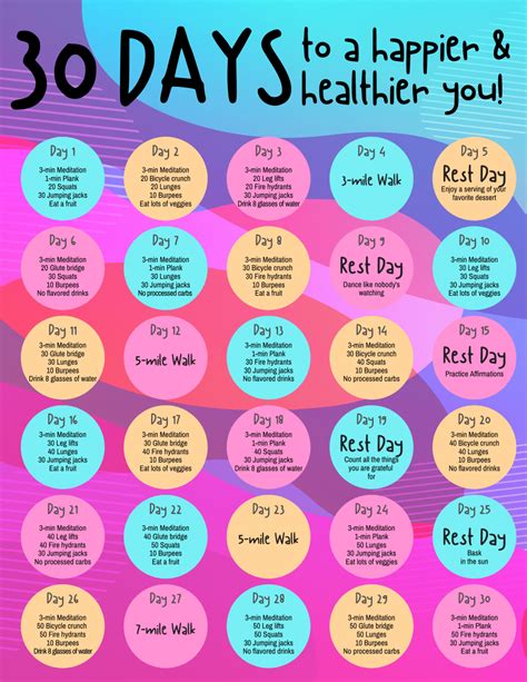 30 Day Health And Wellness Challenge Printable Thrifty Mommas Tips