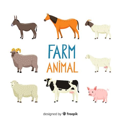 Colección De Animales De Granja En Diseño Plano Vector Premium