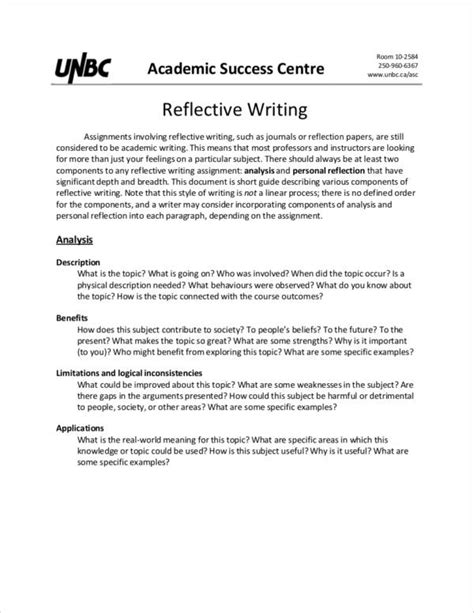Reflective Piece Of Writing Example Example Of A Reflective Writing