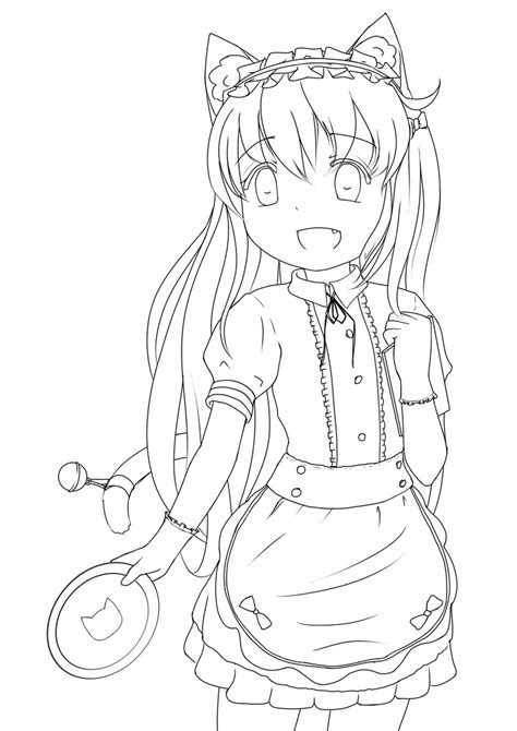 Neko Maid Coloring Page By Hitodrago On Deviantart Coloring Pages