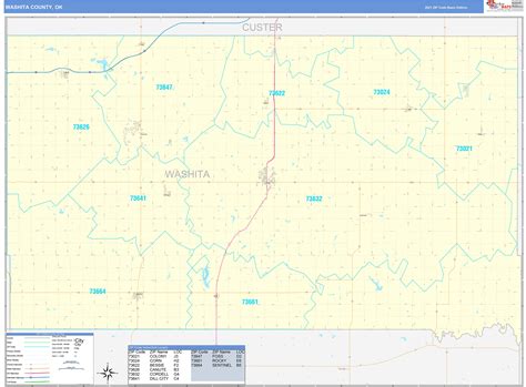Washita County Ok Zip Code Wall Map Basic Style By Marketmaps Mapsales