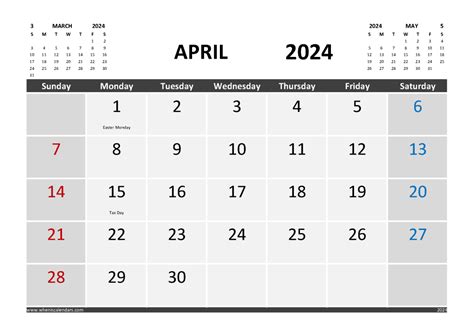 April 2024 Printable Calendar Free With Holidays