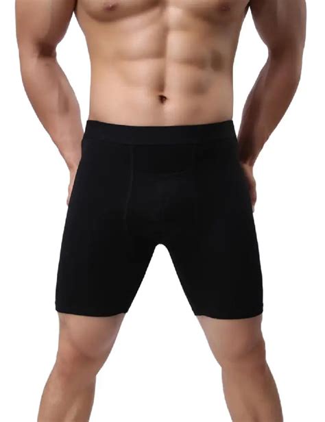 Mens Long Boxers Male Tight Underwear Plus Size Cotton Breathable