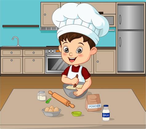Premium Vector Little Boy Preparing Food On The Kitchen