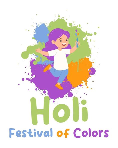 Poster Happy Holi Indian Festival Cartoon Girl Play Holi Vector