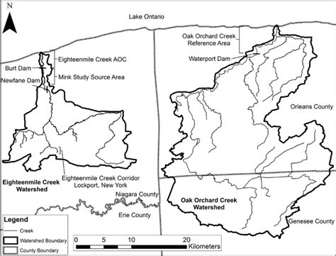 Map Of The Eighteenmile Creek And Oak Orchard Creek Watersheds For