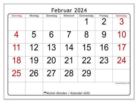 Kalender Februar 2024 Zum Ausdrucken “62ss” Michel Zbinden Be