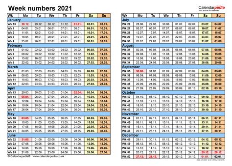 Weeks Of The Year 2021 Uk Example Calendar Printable