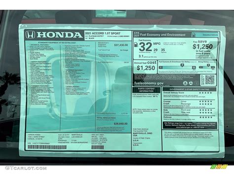 2021 Honda Accord Sport Window Sticker Photos